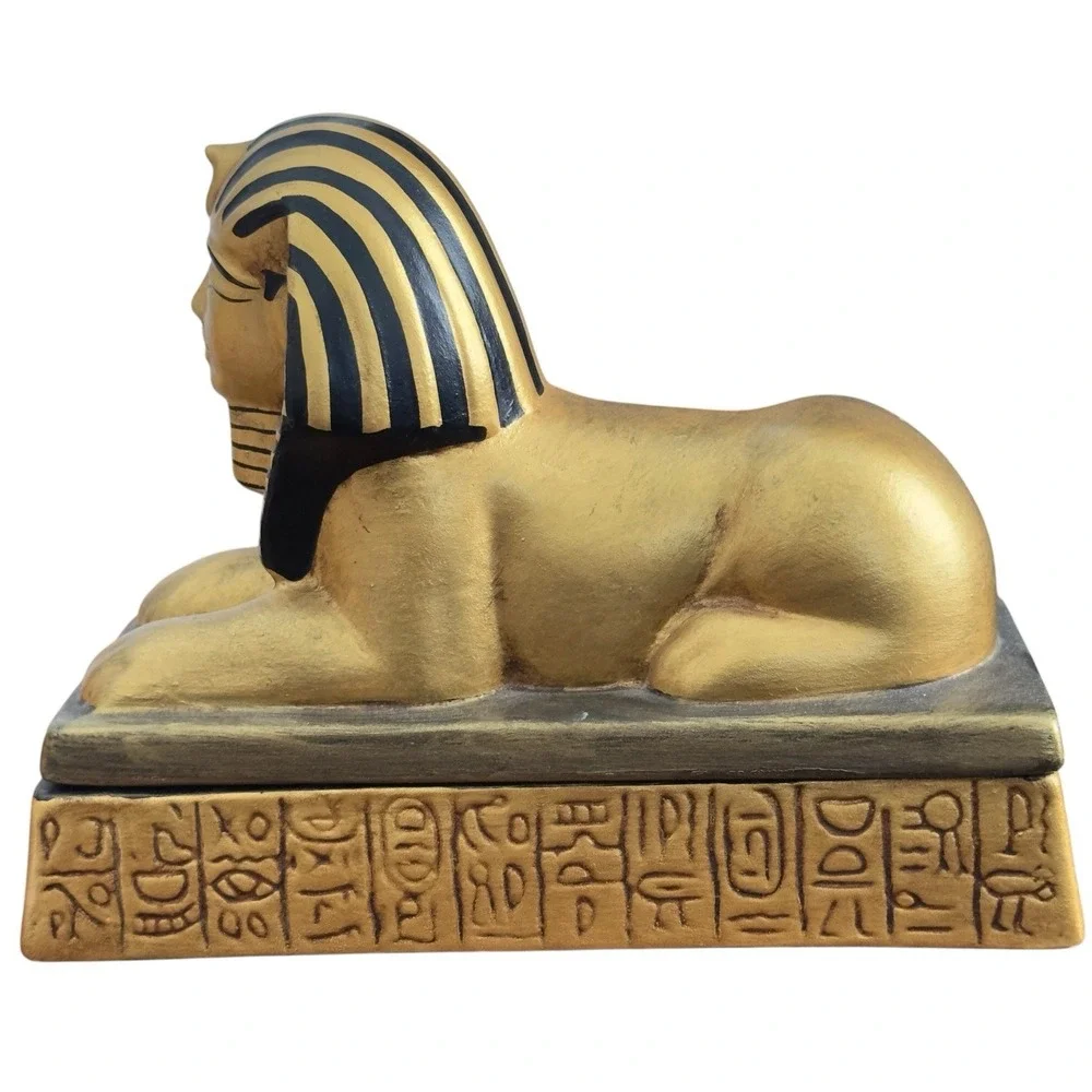 Ceramic Egyptian Sphinx Figurine Trinket Jewelry Storage Box Statue